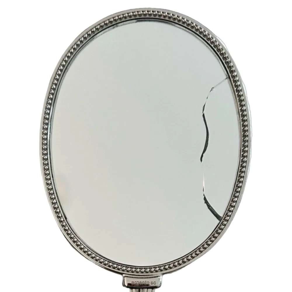 ARGENTO SC Hand Held Silver Plated Vanity Mirror 9” Enamel Swarovski Crystals